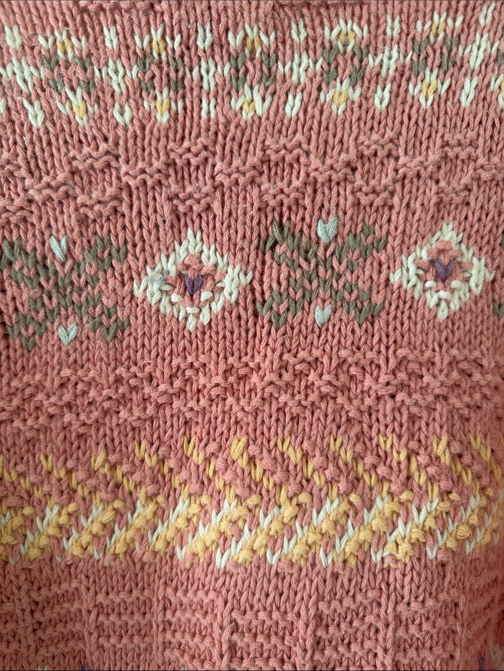 L.L.Bean Vintage Fair Isle Knit Sweater – Pink Cozy Cottagecore Pullover Size XL - Picture 6 of 6
